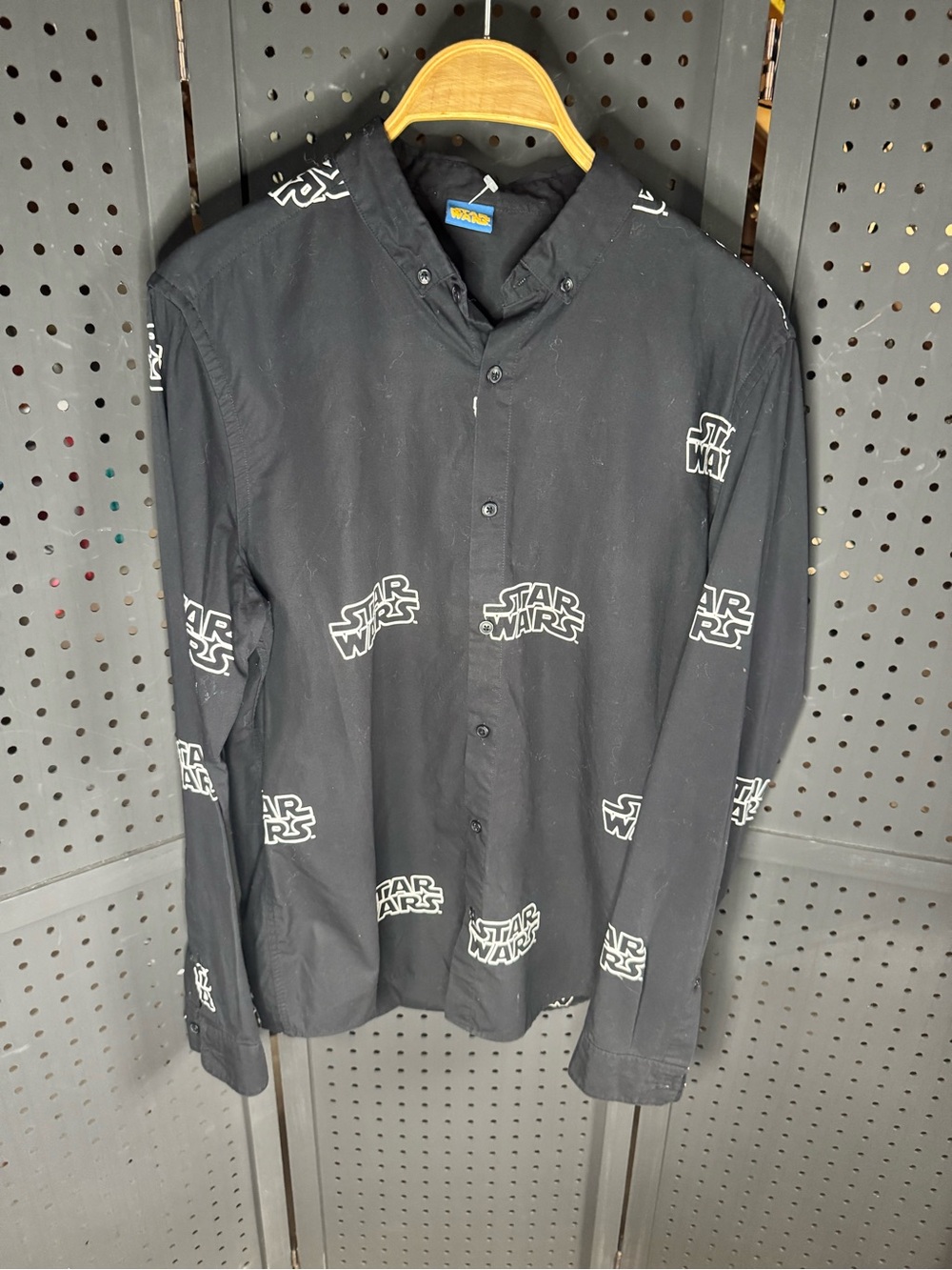 Star Wars Black Button-Down Shirt with White Logo Print